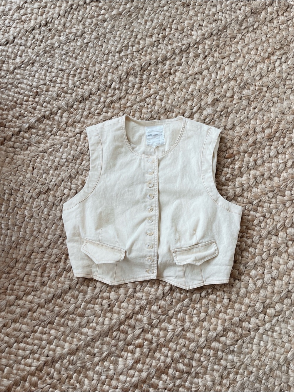 Avec Les Filles Cream Button-Front Cotton Vest Size L - Picture 2 of 6